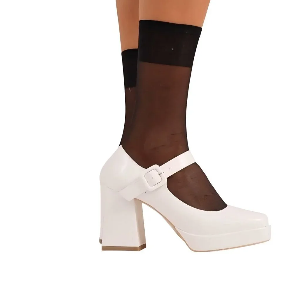 Latasa White Faux Patent Leather Platform Mary Jane Square Toe Size 40/9.5